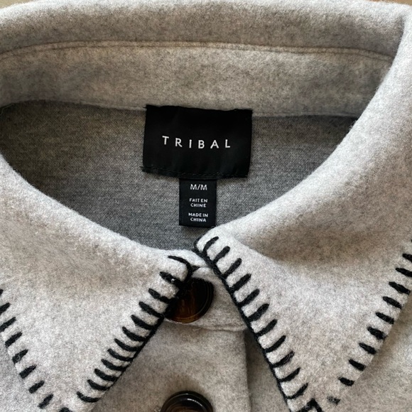 NWT Tribal Blanket Stitch Shacket Shirt Top Grey M L - Picture 9 of 10